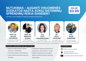 Seimo nario S. Čaplinsko pranešimas apie spaudos konferenciją: „Nutukimas – auganti visuomenės sveikatos našta: kokių sisteminių sprendimų reikia šiandien?“