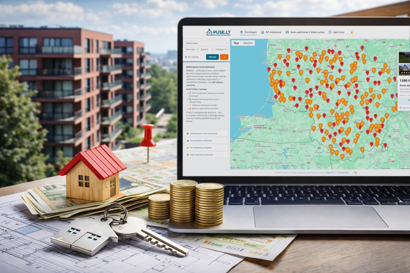 Kodėl nekilnojamojo turto aukcionų vis dažniau ieškoma žemėlapyje